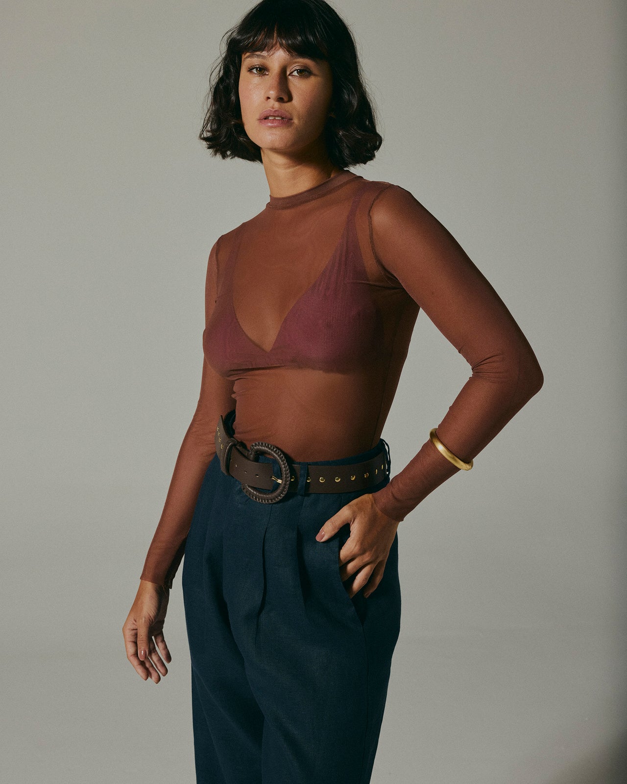 Blusa Belmonte Manga Longa Marrom