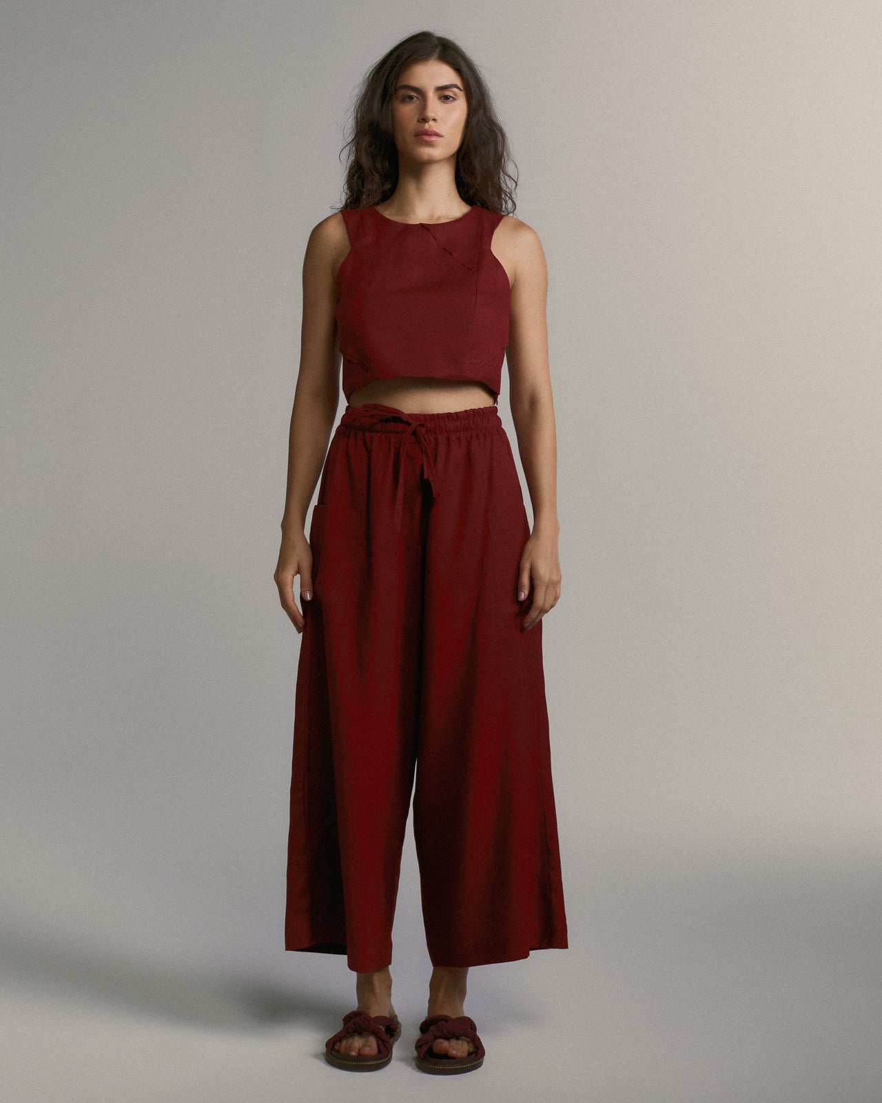 Top Setas Linho Vinho