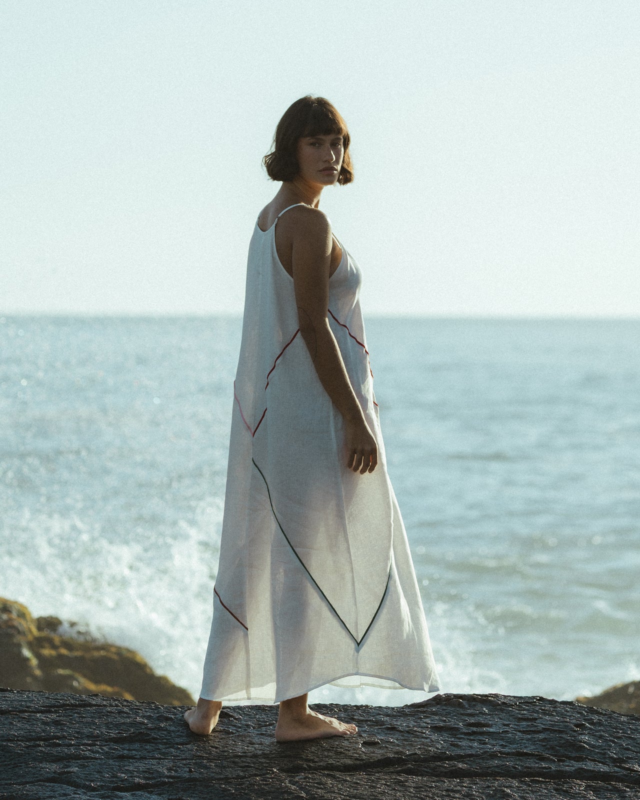 Vestido Tangram Longo De Linho Off White