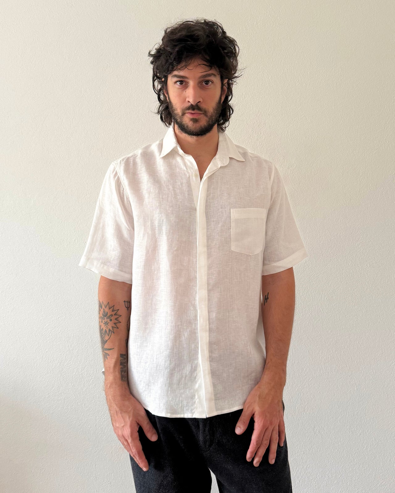 Camisa Miguel Linho Manga Curta Off White