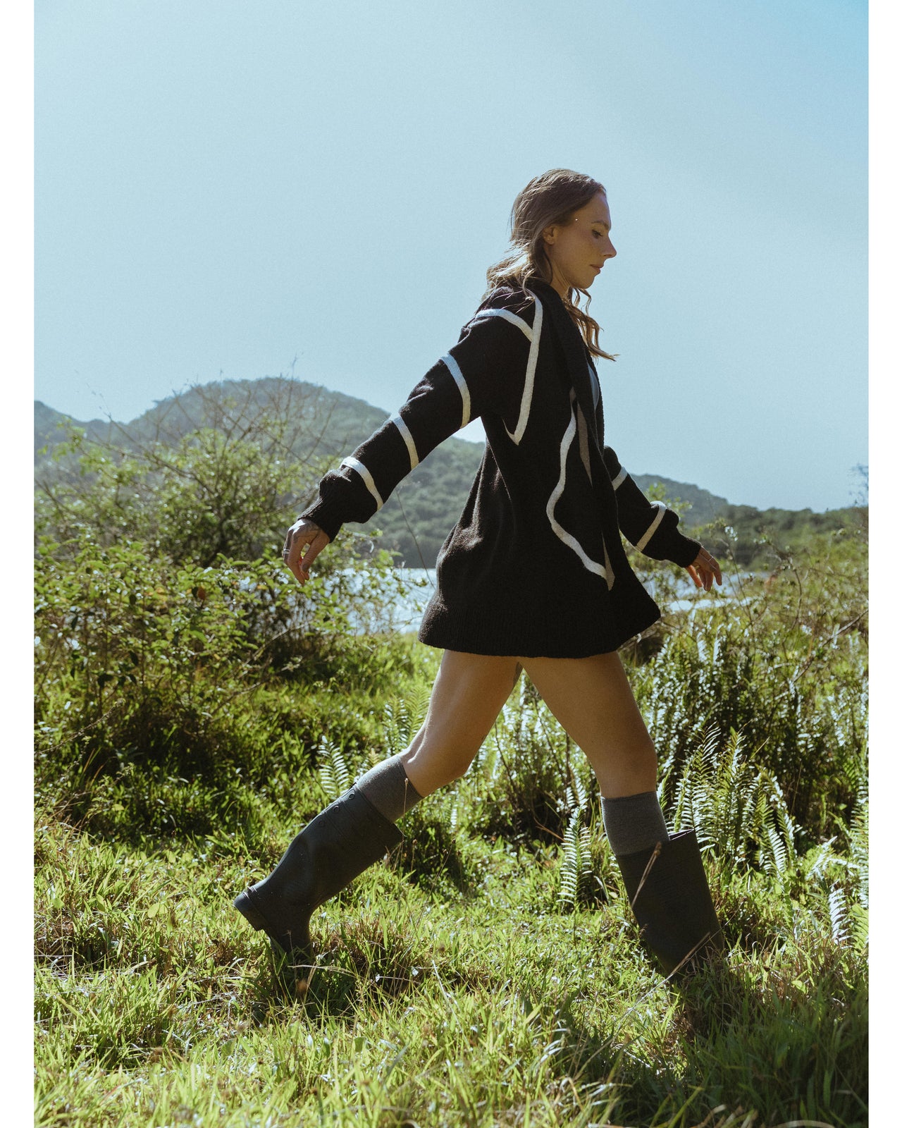 Cardigan Geométrico Preto/Off White