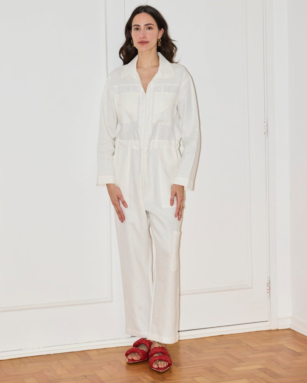Macacão Michael Manga Longa de Linho Off White