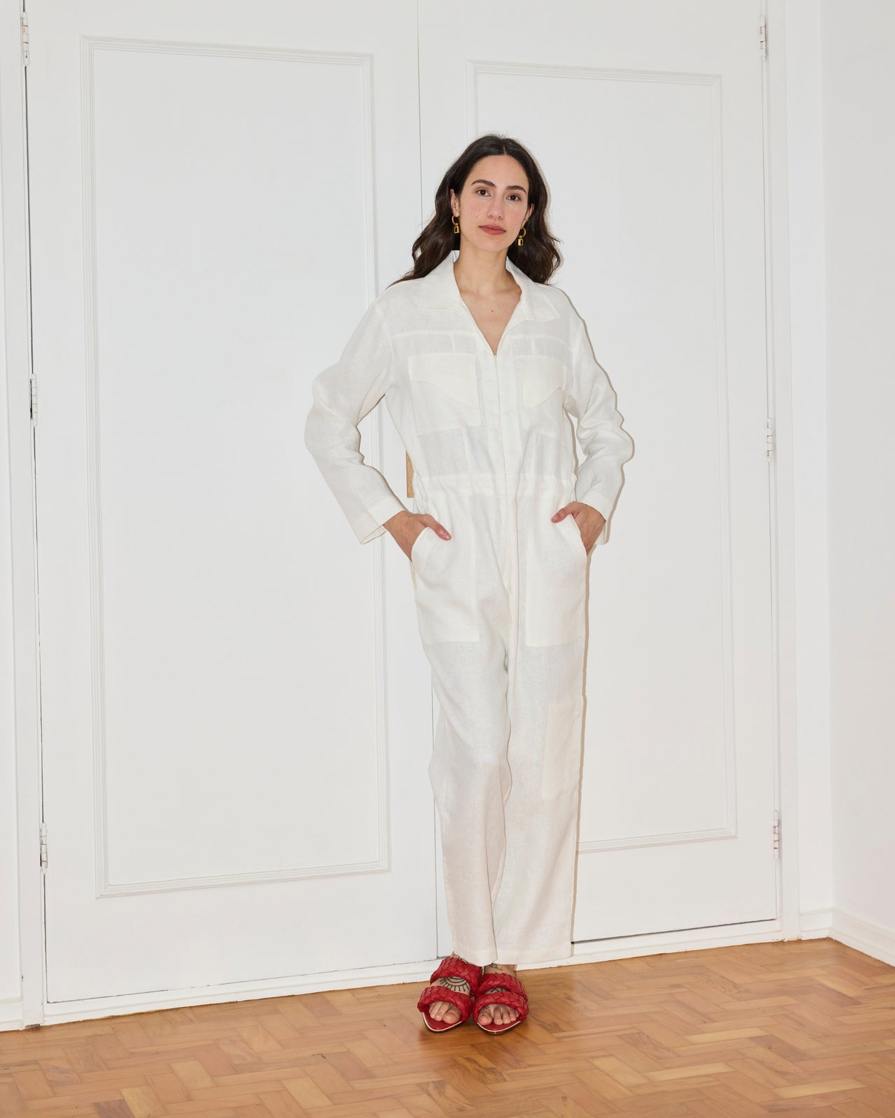 Macacão Michael Manga Longa de Linho Off White