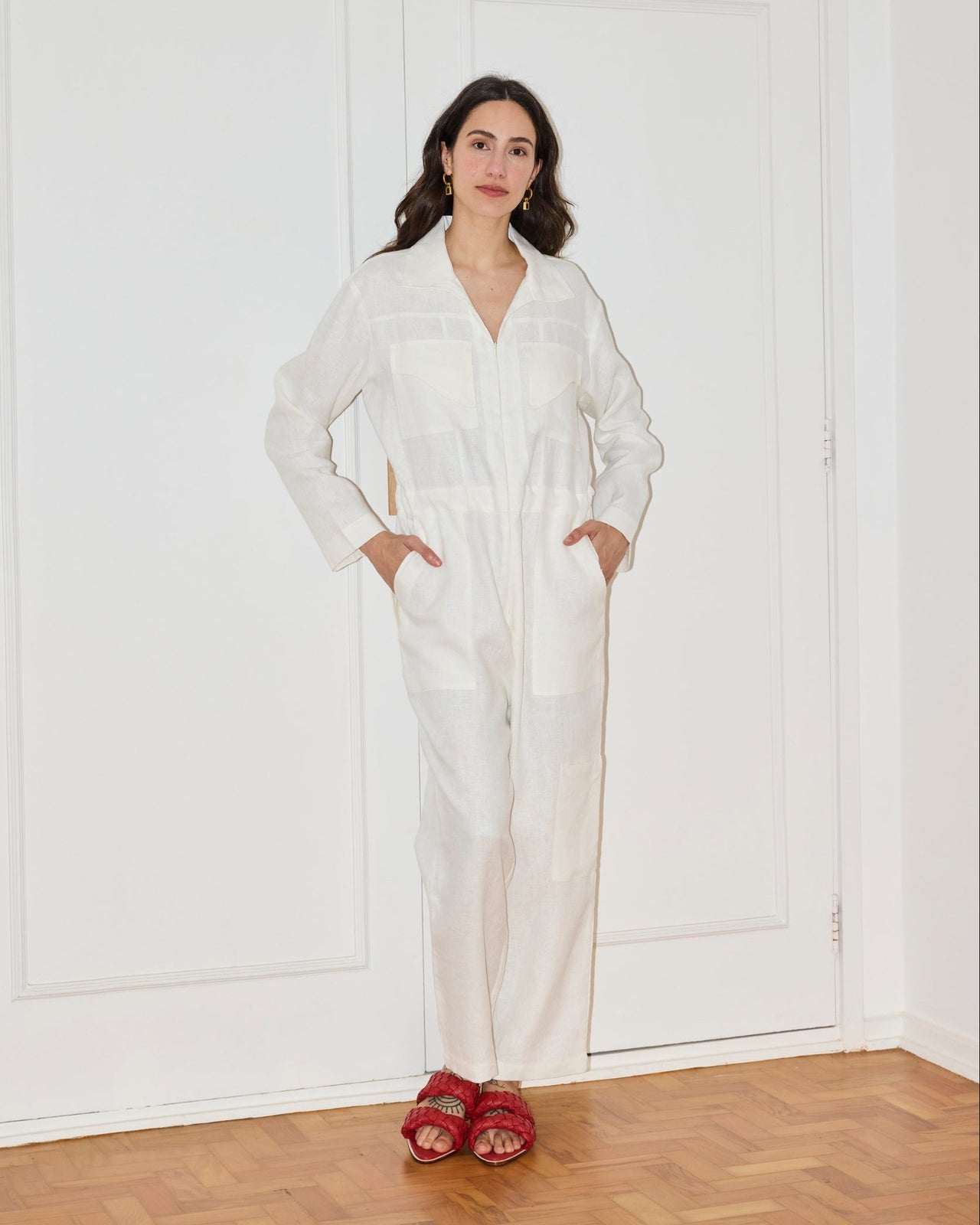 Macacão Michael Manga Longa de Linho Off White