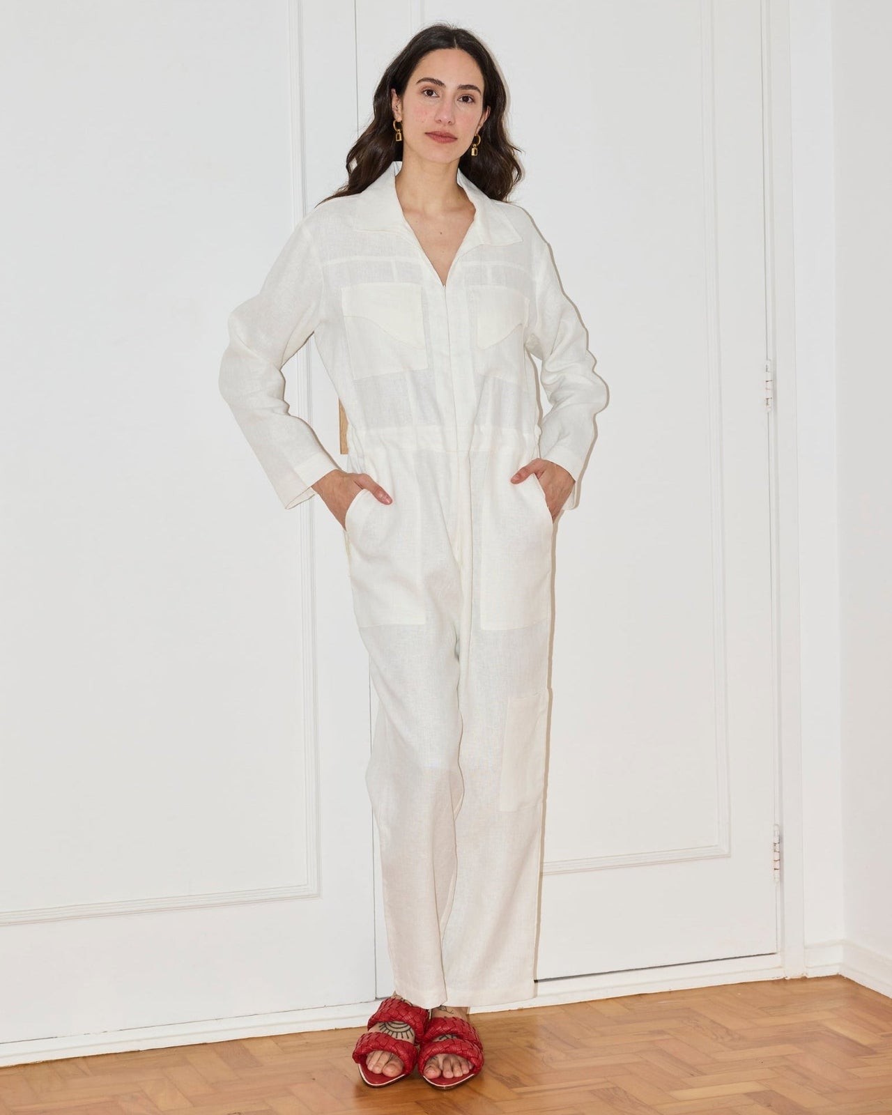 Macacão Michael Manga Longa de Linho Off White
