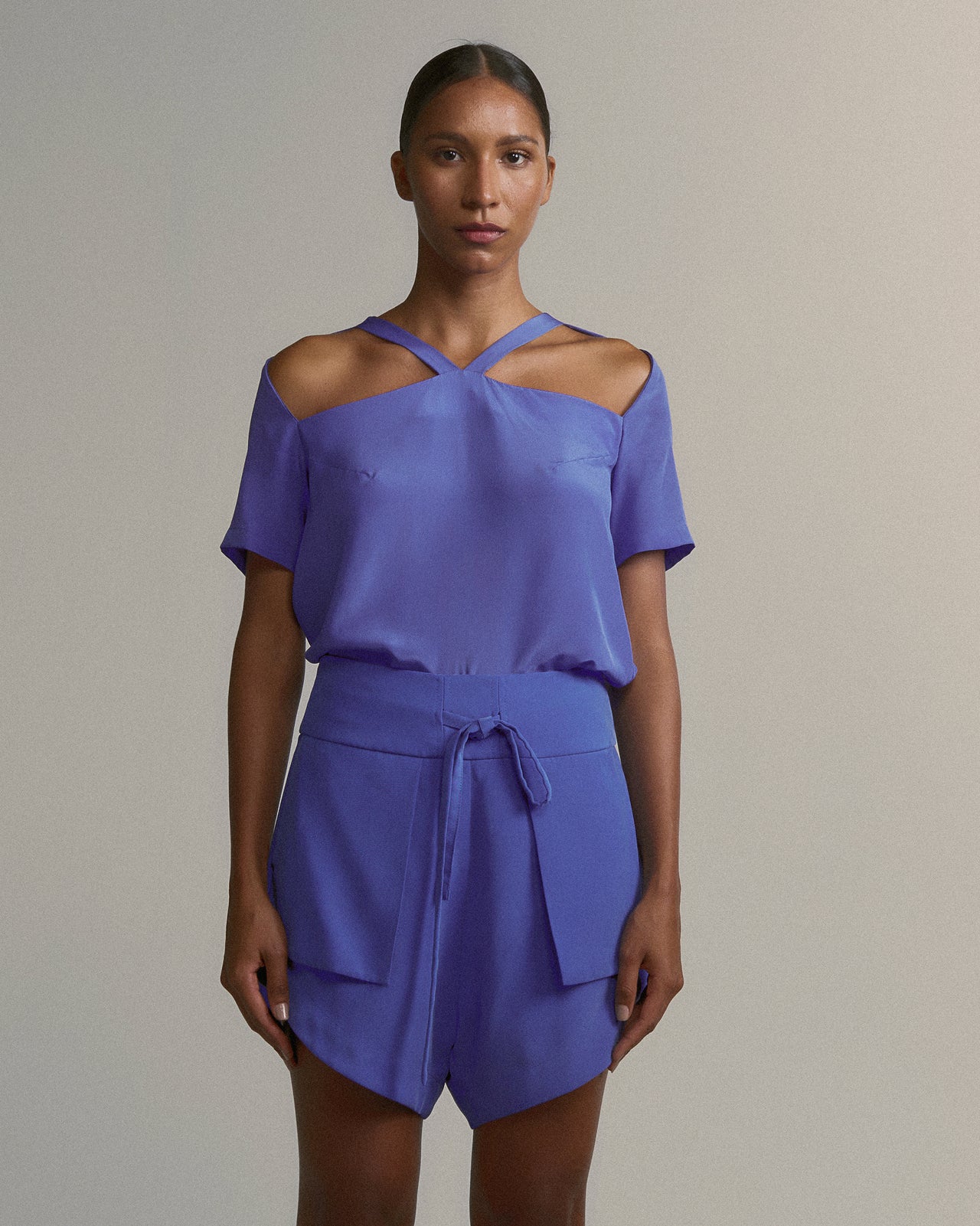 Blusa Forma De Seda Azul