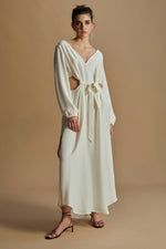 Vestido Vazado Manga Longa De Seda (Sob Encomenda)