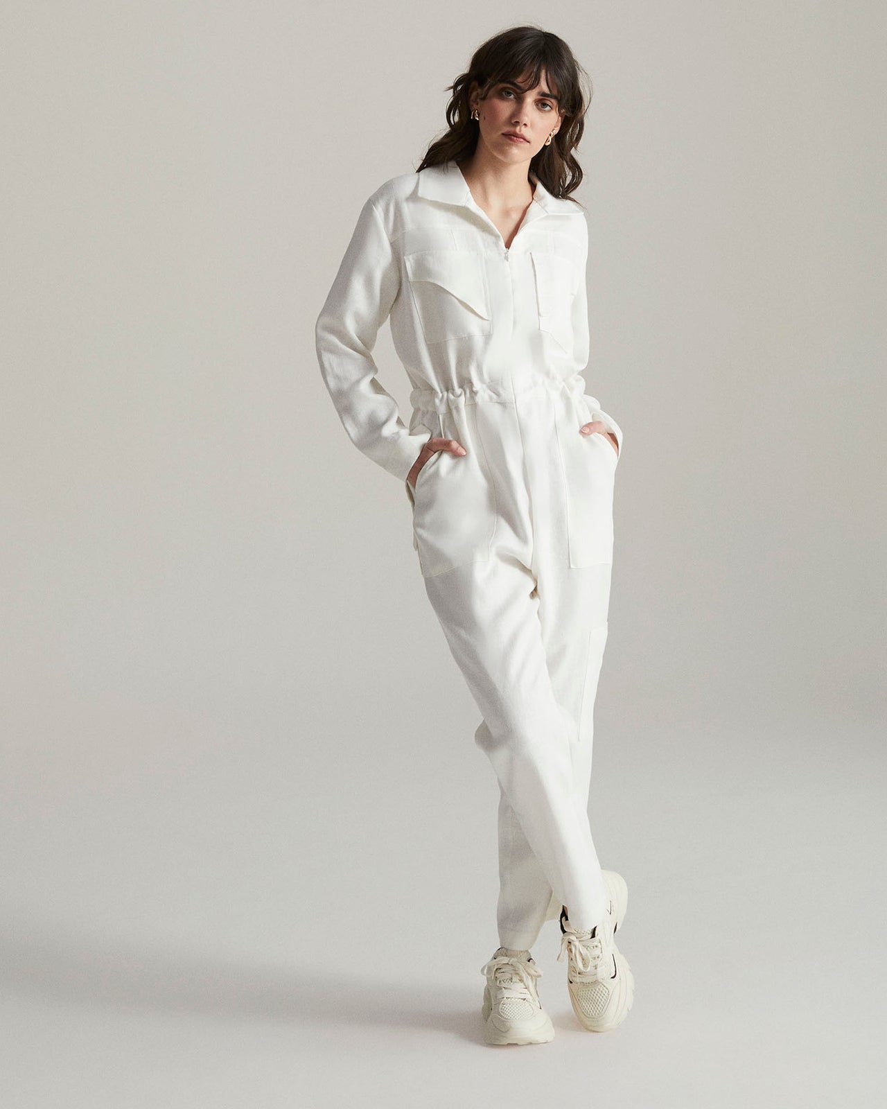 Macacão Michael Manga Longa de Linho Off White