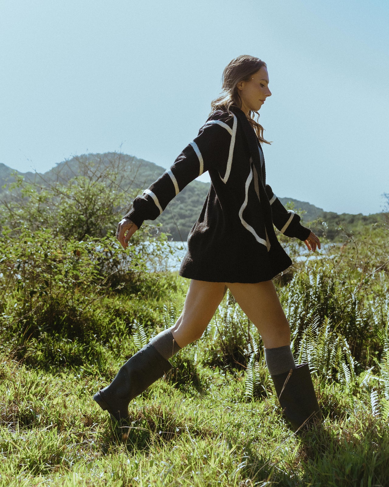 Cardigan Geométrico Preto/Off White