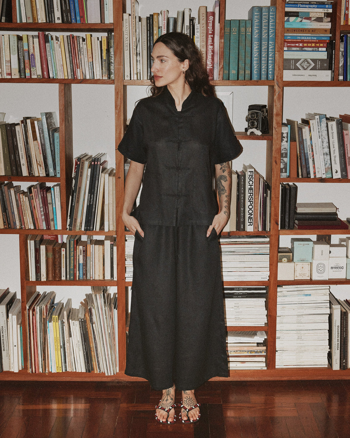 Calça Saia Linho Preto