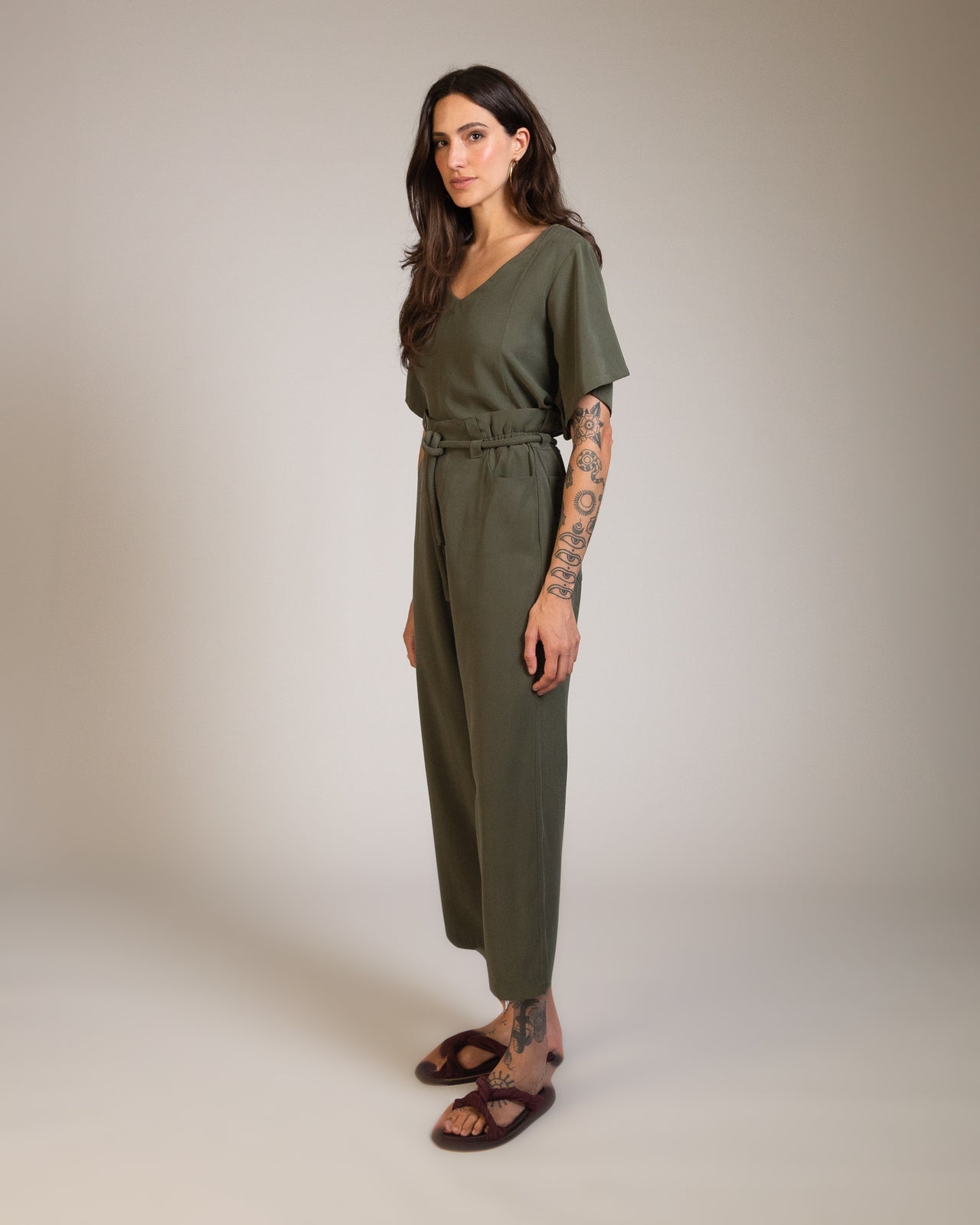 Calça Corda Tencel Verde Oliva
