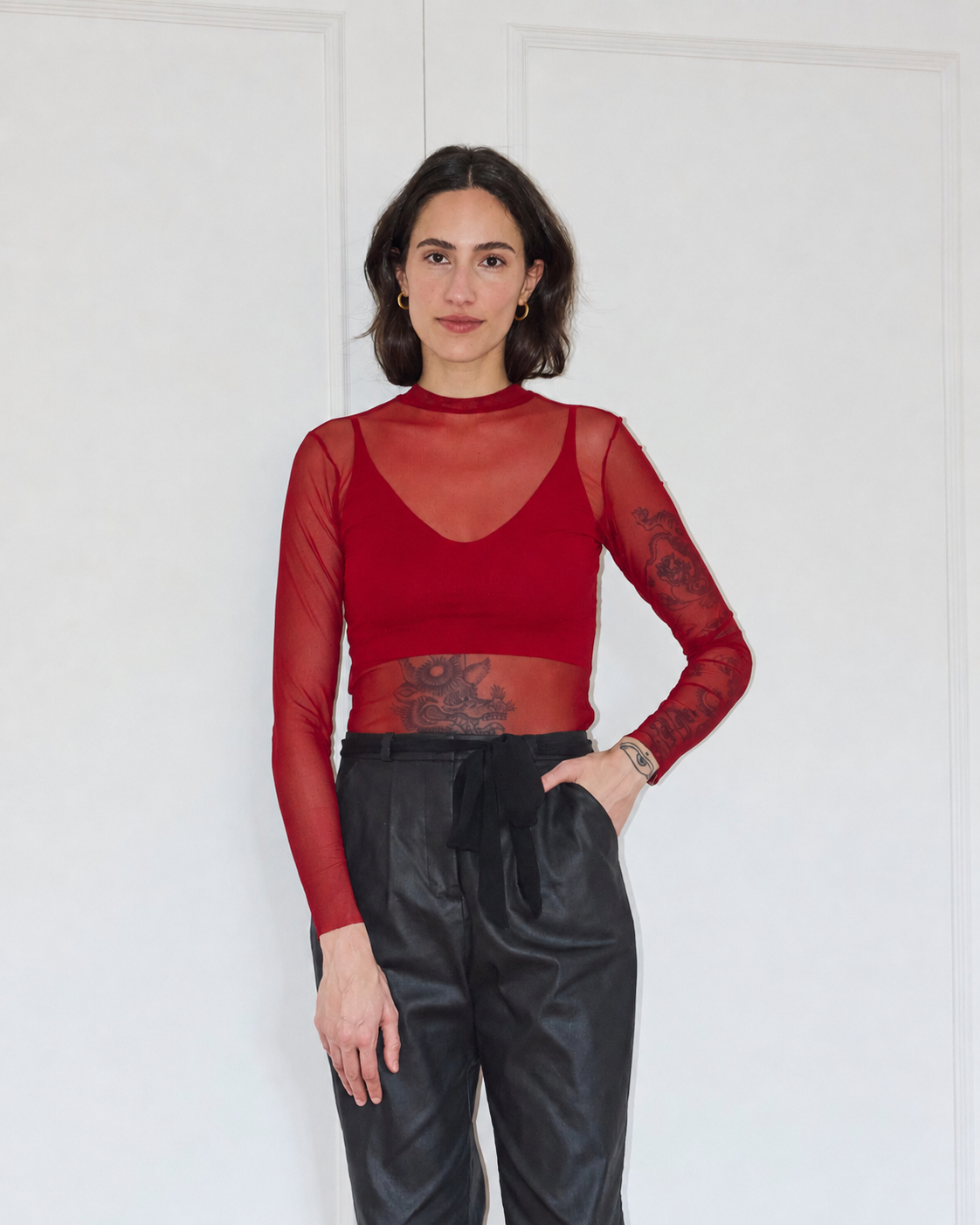 Blusa Belmonte Tule Manga Longa Vermelho