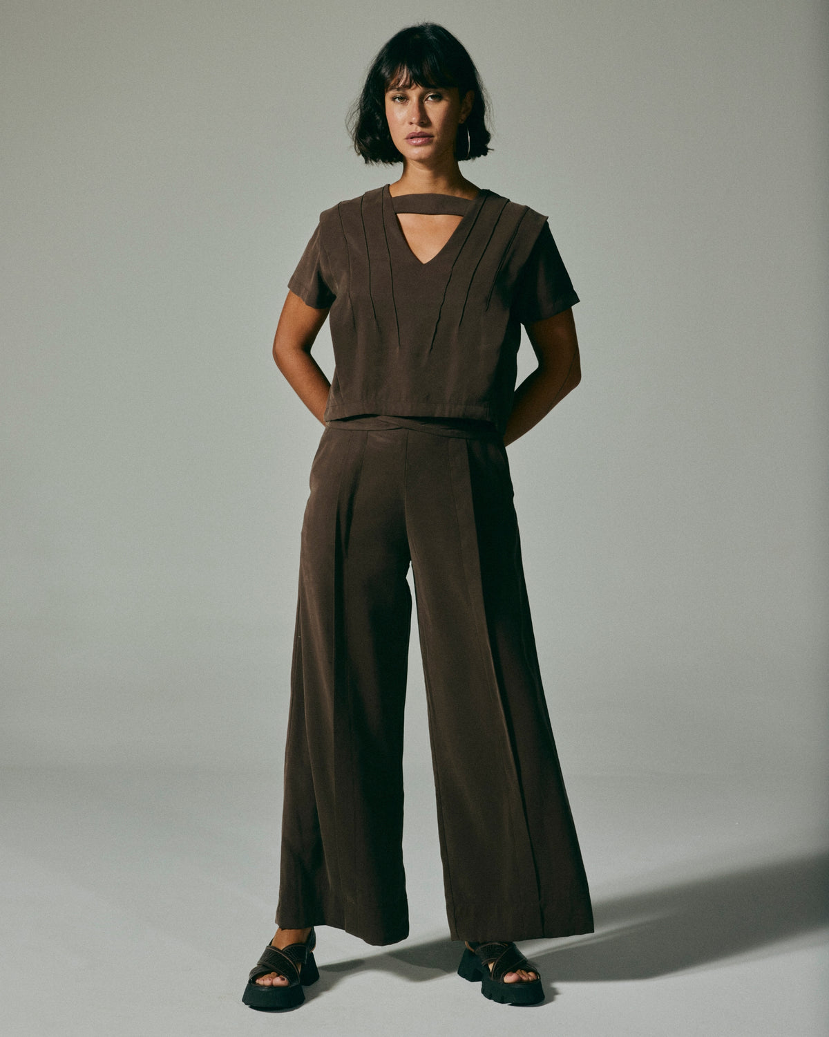 Calça Alta Tencel Marrom