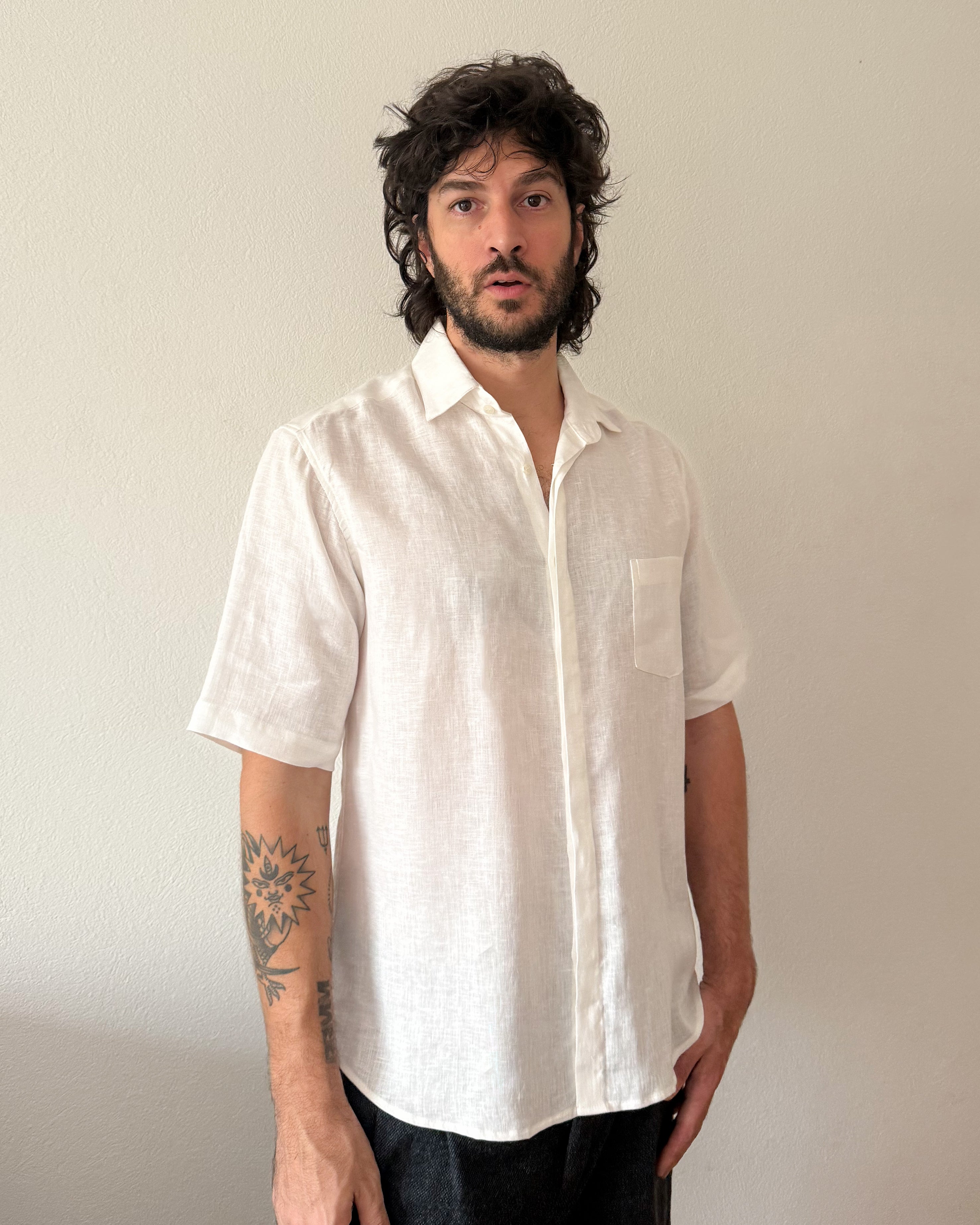 Camisa Miguel Linho Manga Curta Off White - Iara Wisnik