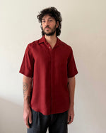 Camisa Miguel Linho Manga Curta Vinho