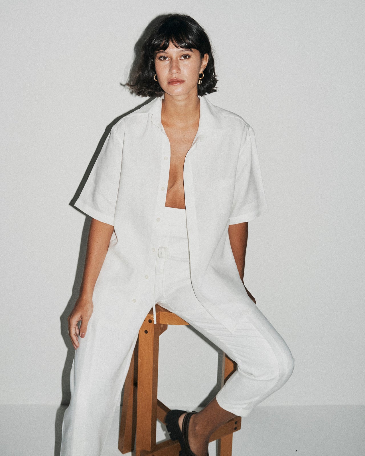 Camisa Miguel Linho Manga Curta Off White