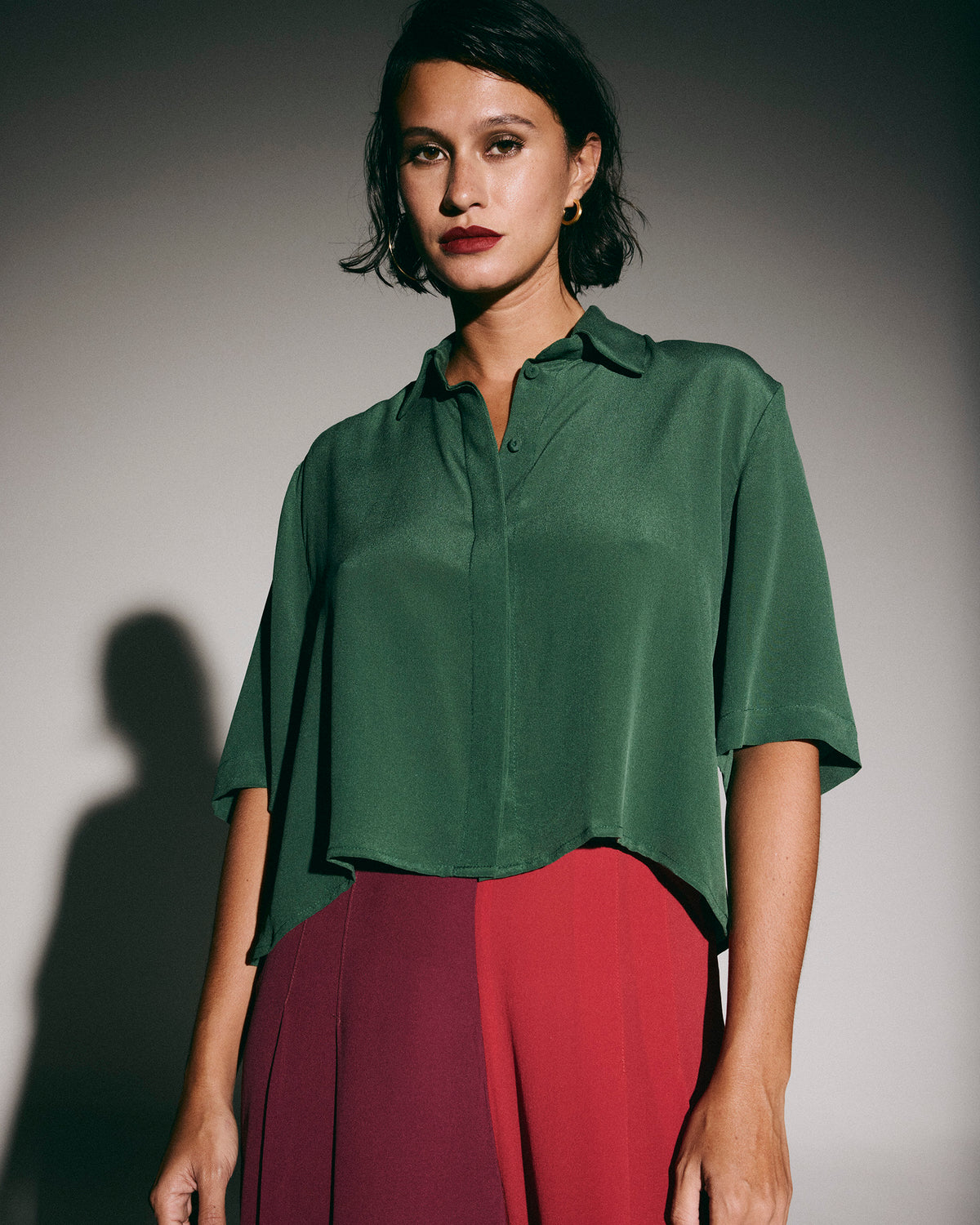 Camisa Sampaio Curta Seda Verde