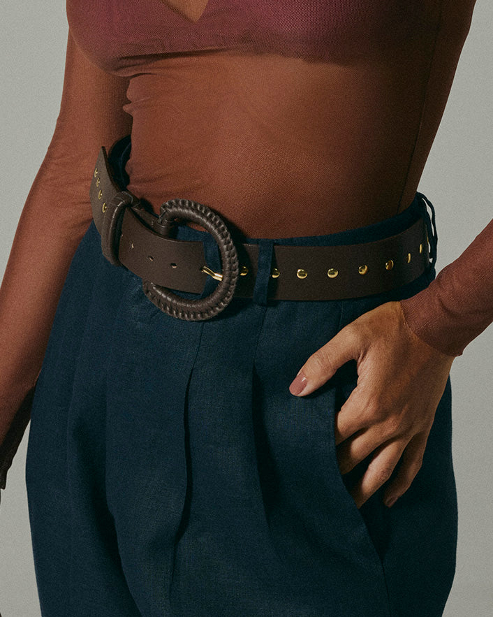 Cinto Macrame Punk Marrom