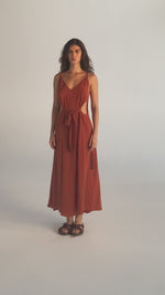 Vestido Vazado Longo De Seda Canela