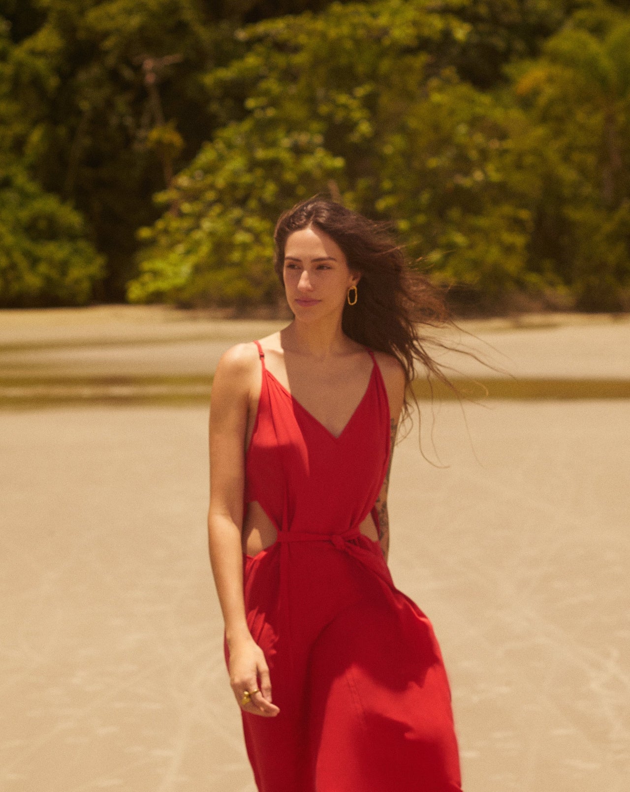 Vestido Vazado Longo Seda Vermelha