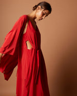 Vestido Vazado Longo Seda Vermelha