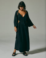Vestido Vazado Longo de Tencel Preto
