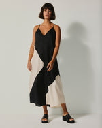 Vestido Paulista De Linho Preto / Bege