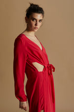 Vestido Vazado Manga Longa De Seda (Sob Encomenda)