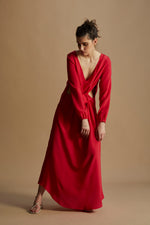 Vestido Vazado Manga Longa De Seda (Sob Encomenda)