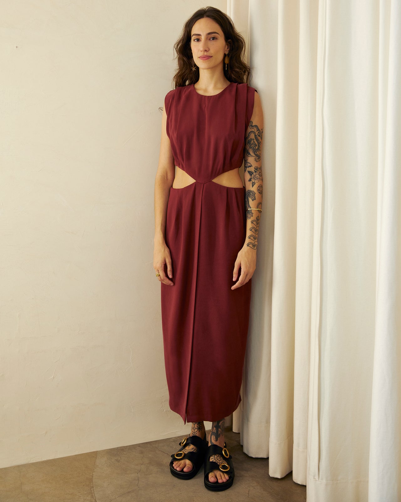 Vestido Géia de tencel vinho