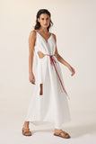 Vestido Vazado Longo De Linho